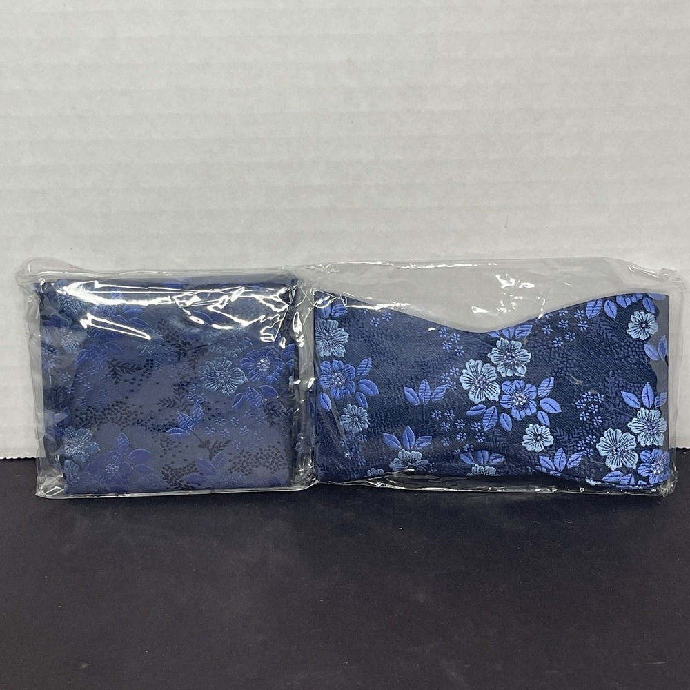 Bow Ties for Men Navy Blue Floral Self Tie Bow Tie and Pocket Square Classic